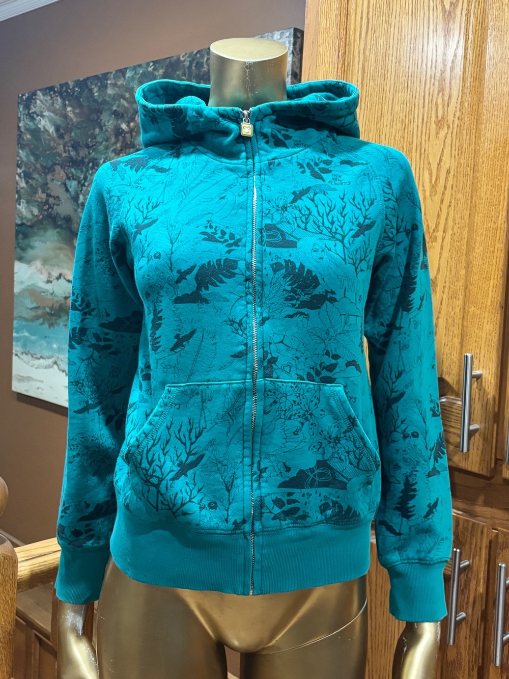 TNA Teal Nature-Print Zip Hoodie